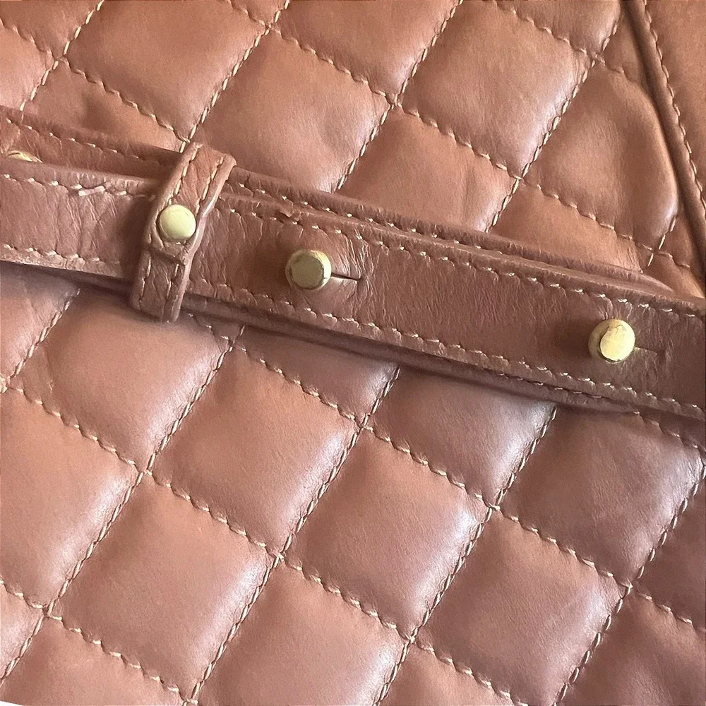 Freida Rothman Quilted Leather Crossbody Bag and Zip Wallet Set Mauve Brown Gold